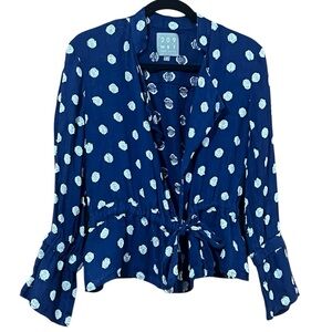 209 WST New York 100% Linen Blazer Top Jacket Blue Polka Dot Feminine Size M